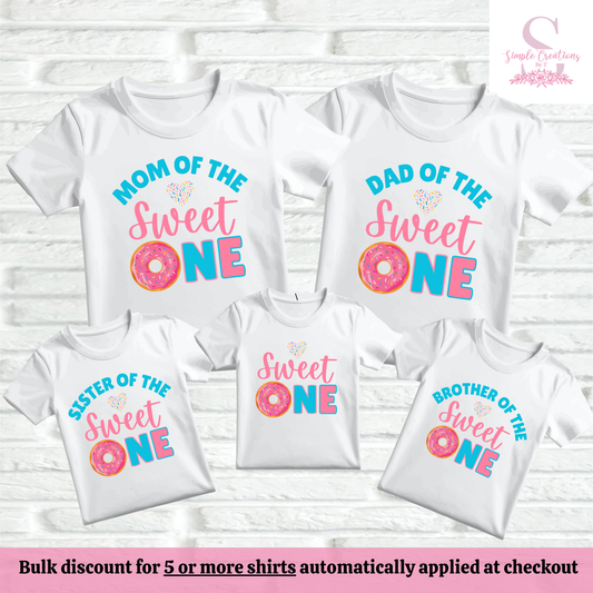 Sweet One Doughnut First Birthday Family Shirts | Semi-Custom Family Name & Age Shirts