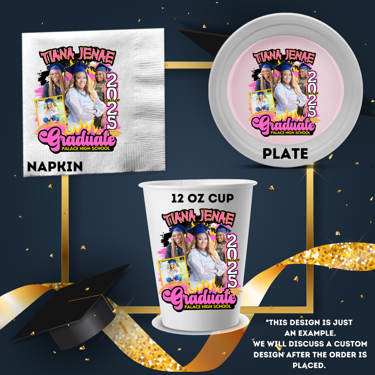 2025 Custom Graduation Decor Favors (Cups, Napkins & Plates)