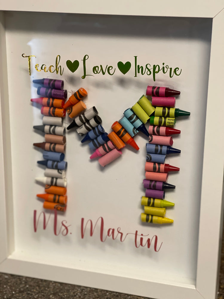 Crayon Monogram Teacher Shadow Box