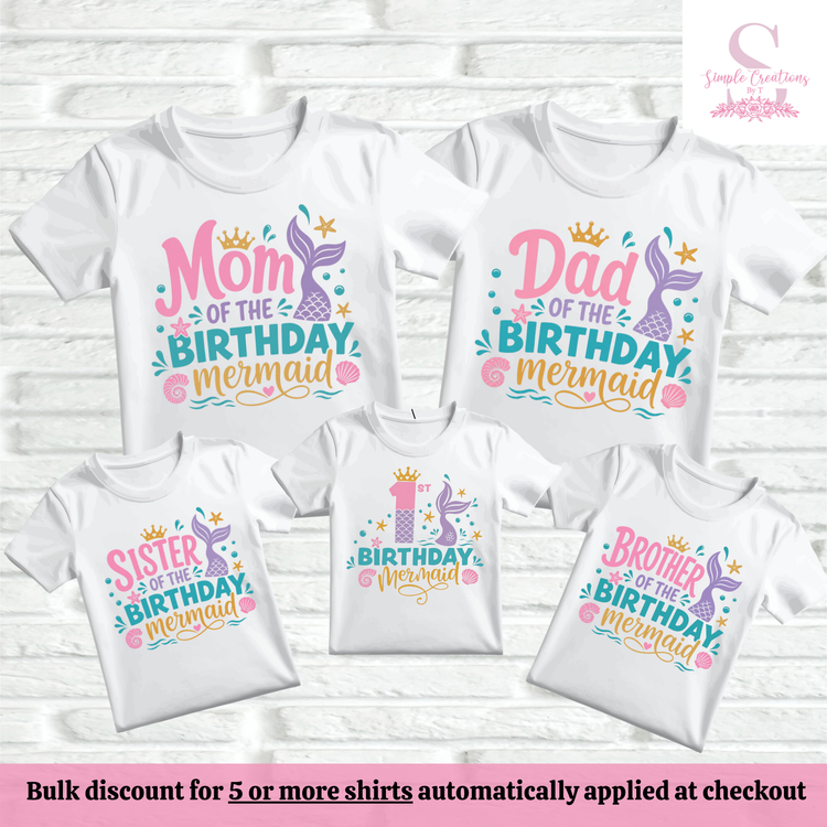Mermaid First Birthday Family Shirts | Semi-Custom Family Name & Age Shirts