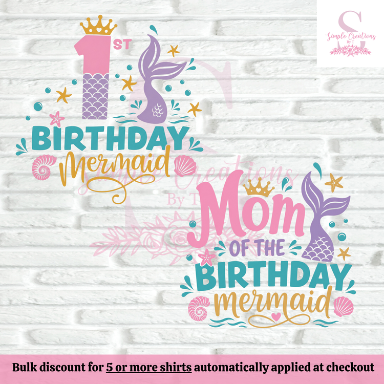 Mermaid First Birthday Family Shirts | Semi-Custom Family Name & Age Shirts