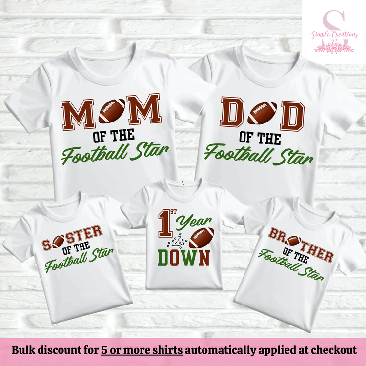 First Year Down Football Birthday Family Shirts | Semi-Custom Family Name & Age Shirts