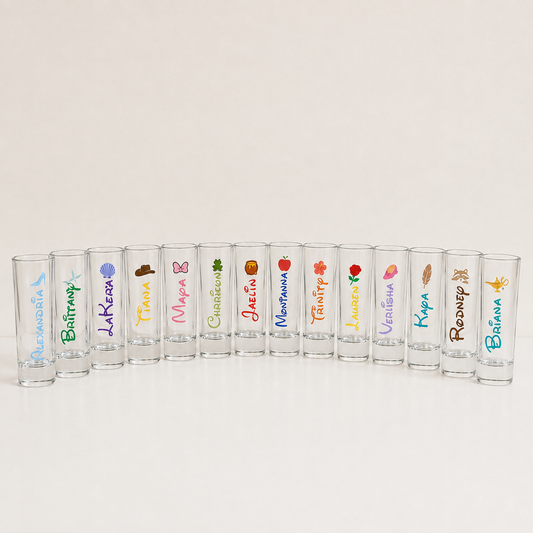 2 oz Character & Princess Inspired Tall Shot Glasses (Min. quantity 4)
