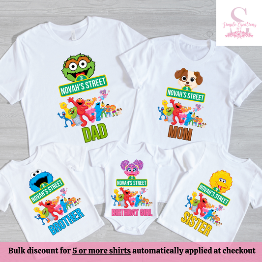Sesame Street Character & Crew Family Birthday Shirts | Semi-Custom Character & Age