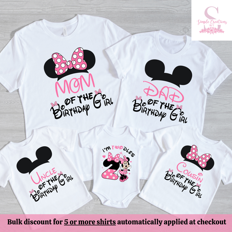 Minnie Mouse & Mickey Mouse Twodles Family Birthday Shirts | Semi-Custom Family Name & Age Shirts