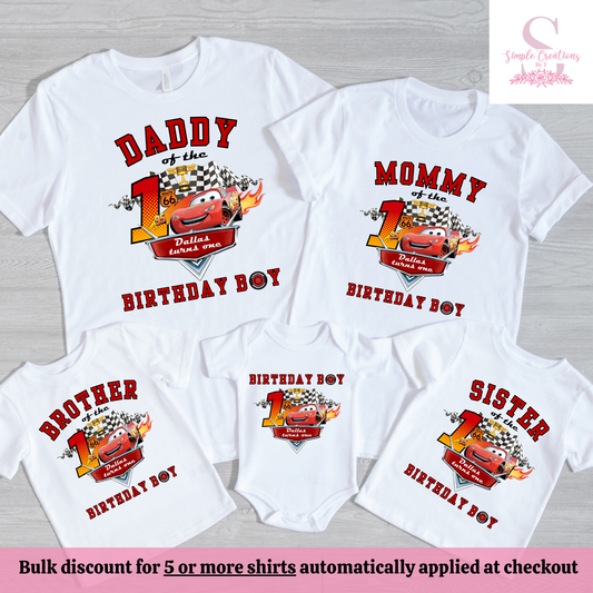 Cars Lightning McQueen Family Birthday Shirts | Semi-Custom Family Name & Age Shirts