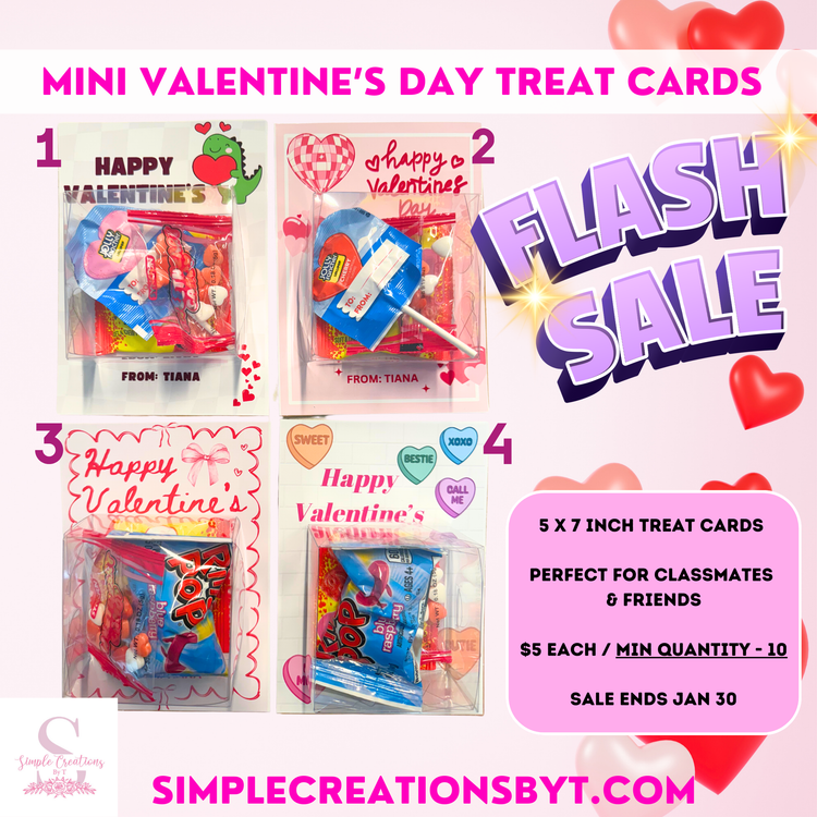 Valentine's Day Mini 5 x 7 inch Treat Cards with Candy - Flash Sale (Minimum Quantity is 10)