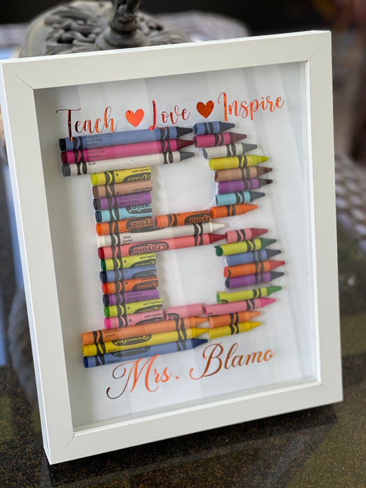 Crayon Monogram Teacher Shadow Box