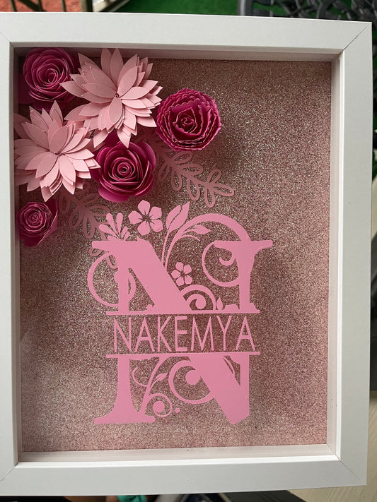 Split Monogram Floral Shadow Box