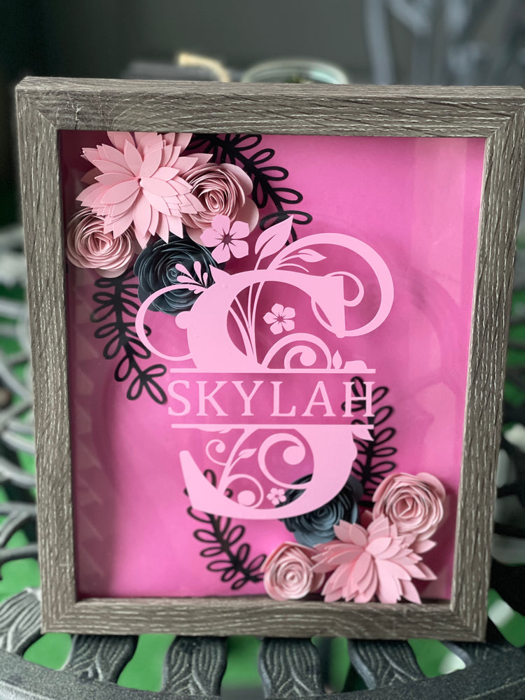 Split Monogram Floral Shadow Box