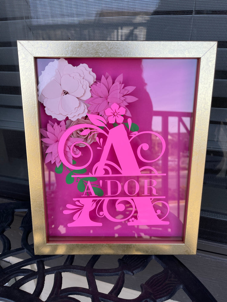 Split Monogram Floral Shadow Box