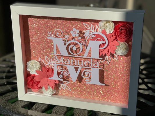 Split Monogram Floral Shadow Box