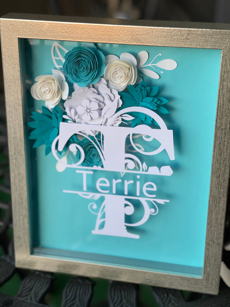 Split Monogram Floral Shadow Box