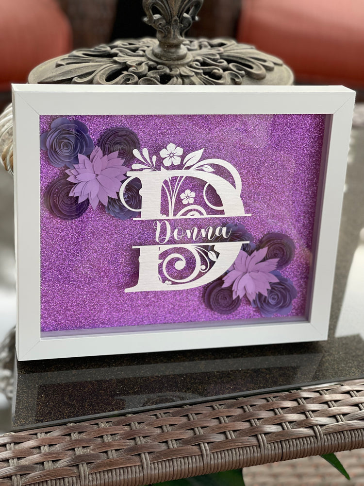 B” 3D Flower Split Monogram Shadow Box - So Fontsy