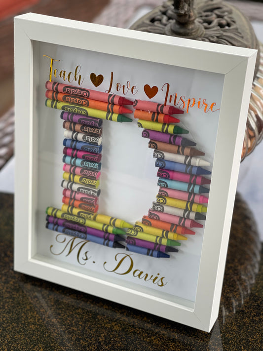 Crayon Monogram Teacher Shadow Box