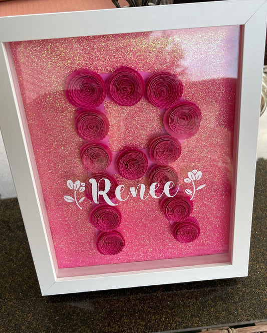 Initial Monogram Floral Shadow Box