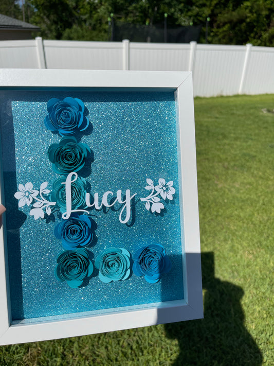 Initial Monogram Floral Shadow Box